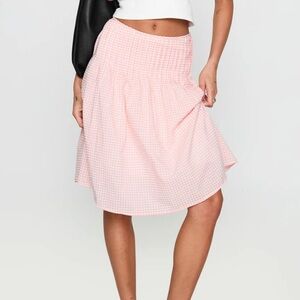 Princess Polly Pink Checkered Gingham Midi A-Line Skirt NWT Size 10